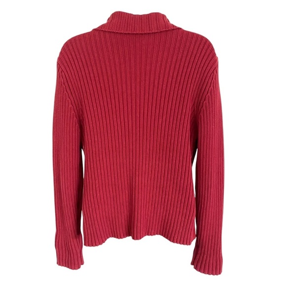 Red Leather Front Cotton Knit Sweater Back Large - Picture 3 of 14